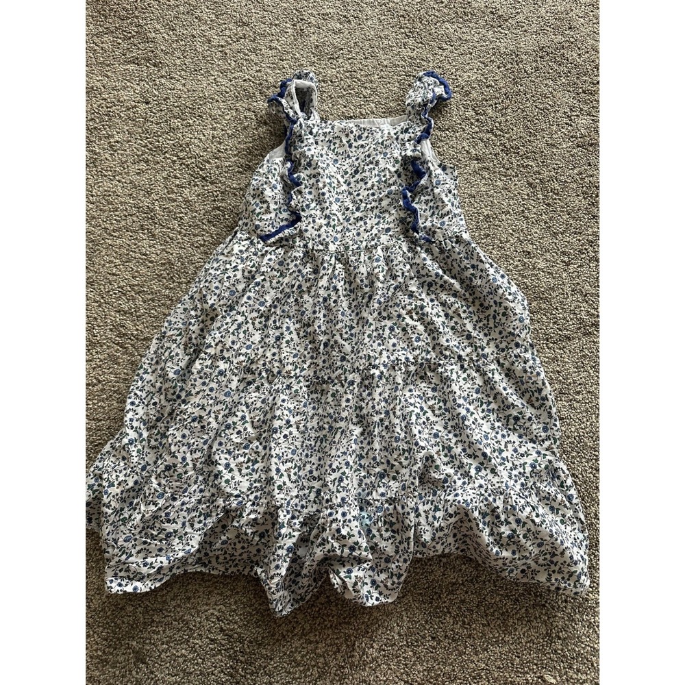 Pastourelle by Pippa & Julie Girls Blue Floral Cotton Tiered Ruffle Dress Size 8